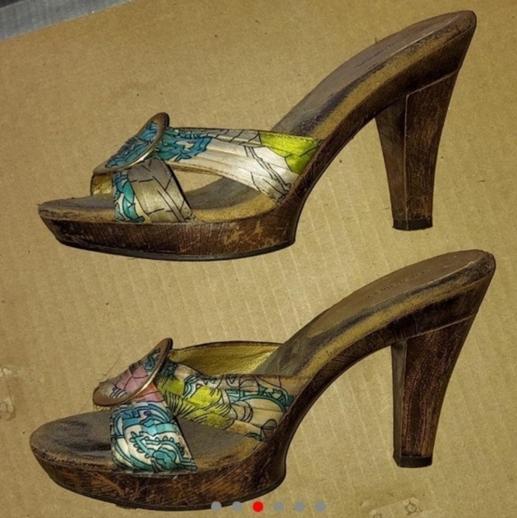 O ring paisley band wood accent platform high heels - Picture 3 of 6